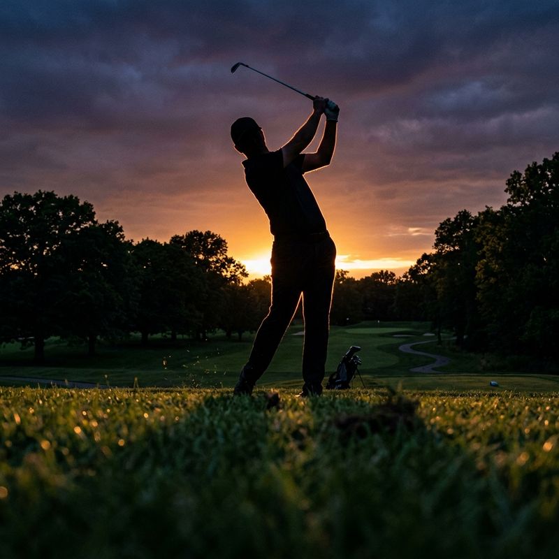 Silhouetted golfer at dusk — cinematic low-angle image illustrating the biomechanical power of Scottie Scheffler's swing at the 2026 PGA Championship preview
